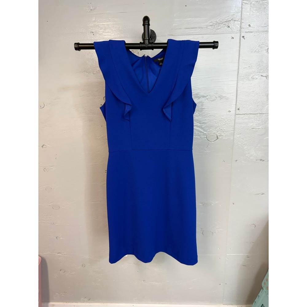 Simply Vera Vera Wang Royal Blue Ruffle V-Neck Sleeveless Sheath Dress Small